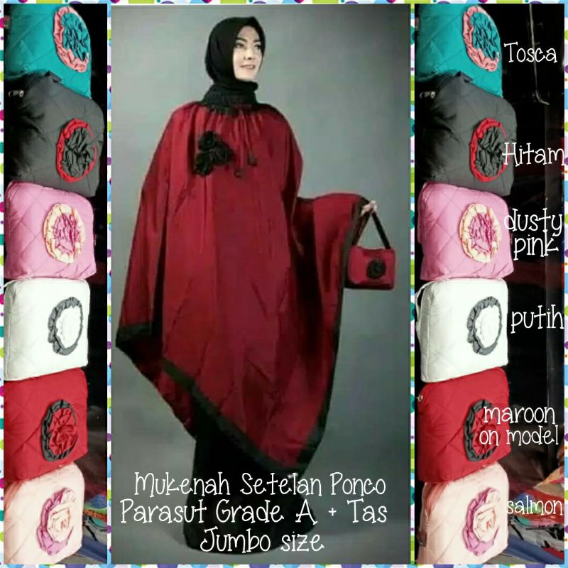 Mukenah ponco parasut /Mukenah Traveling Grade A  kombinasi warna (adem.ringan)+ tas Jumbo