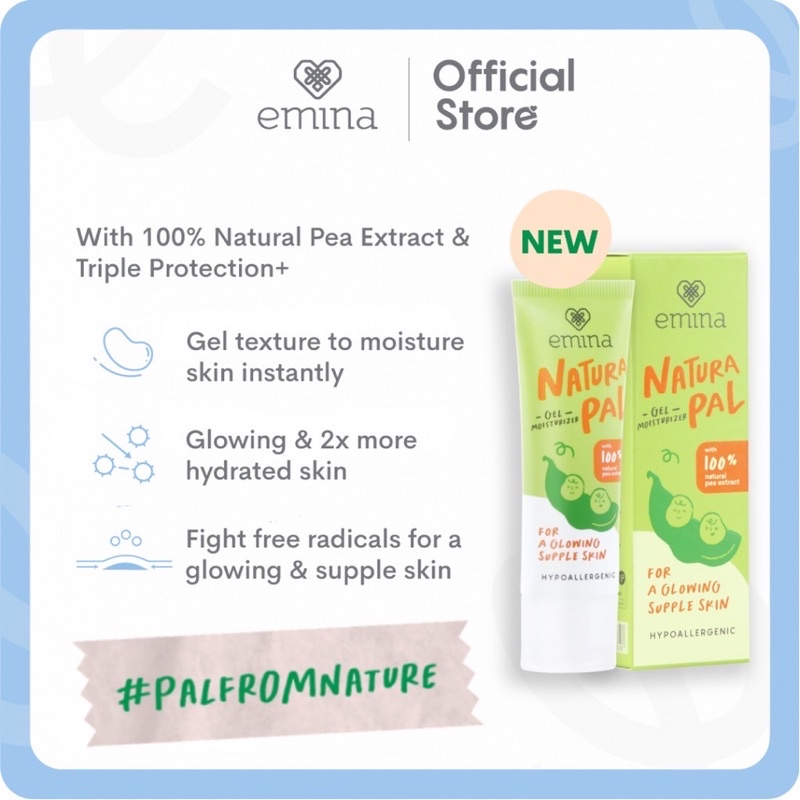 EMINA Natura Pal Series Indonesia / Gel Cleanser Toner Essence Splash Serum Moisturizer / Facial Wash Face Scrub Micellar Water Mist Day Night Eye Cream Sunscreen Sheet Clay Mask Masker Lip Tint / Bright Stuff Ms Pimple Acne Sun Protection Battle Paket