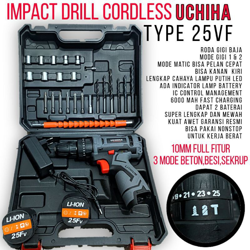 bor 25v uchiha mesin japan baterai cordless impac besi tembok kayu japan