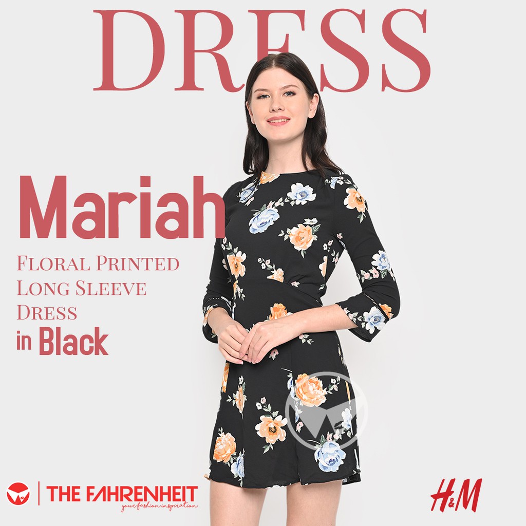 Mariah HM Floral Printed Long Sleeve Dress - Black