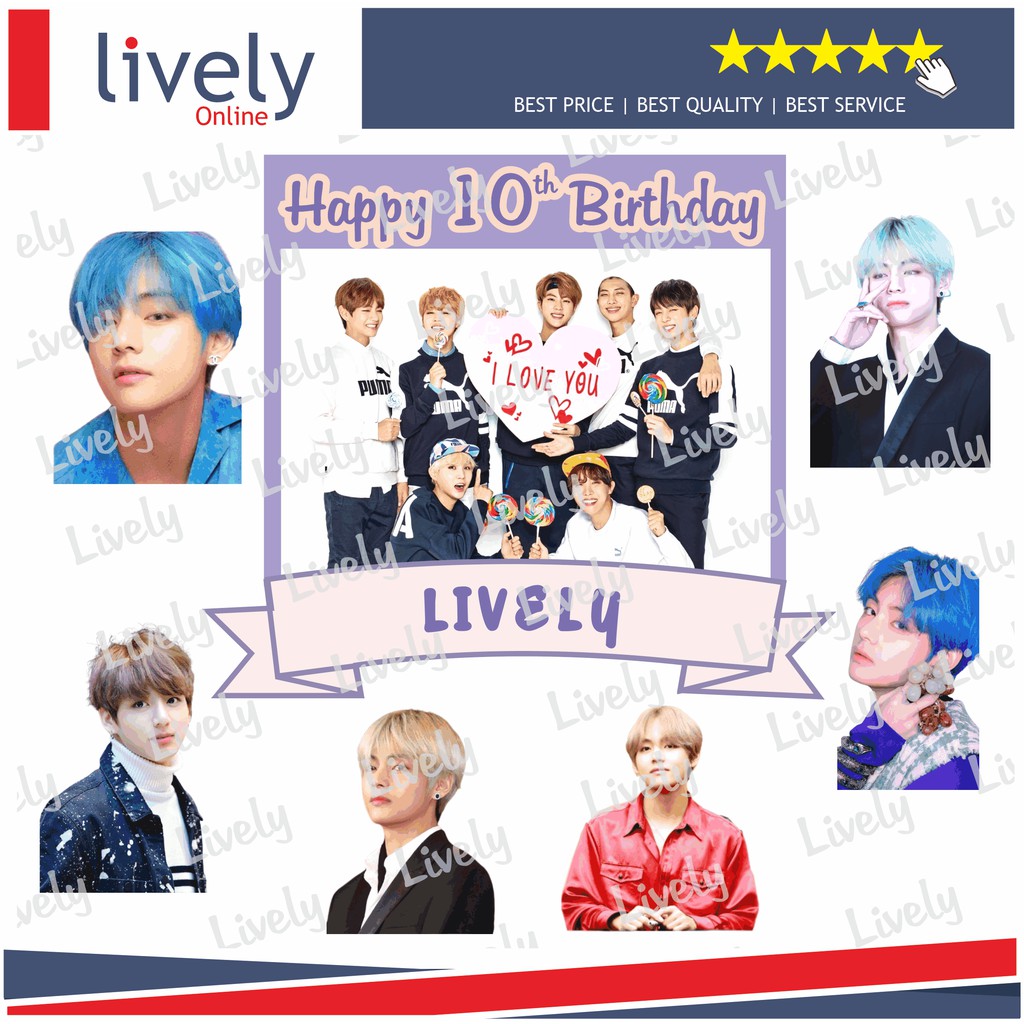 CUSTOM NAMA HIASAN KUE ULANG TAHUN CAKE TOPPER KARAKTER  HAPPY BIRTHDAY BTS JUNGKOOK+TAEHYUNG set