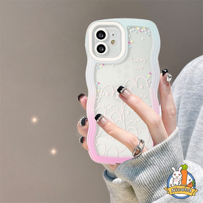 Soft Case Silikon Motif Grafitti Kelinci Warna Gradasi Untuk Compatible for iPhone 14 13 12 11 Pro Max X Xr Xs Max iPhone 8 7 6 6s Plus SE 2020 Gradient Rabbit Graffiti Phone Case Clear Soft Silicone Shockproof Phone Protective Cover