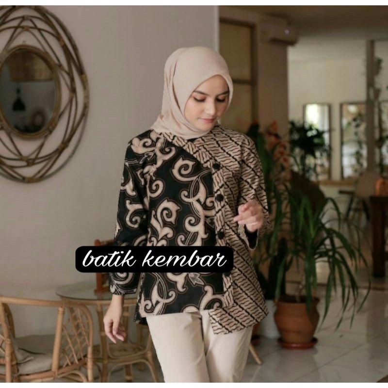 Batik wanita ASJ SA HRB026 Kenongo Kemeja Tosca Pendek-Kangkung aziza