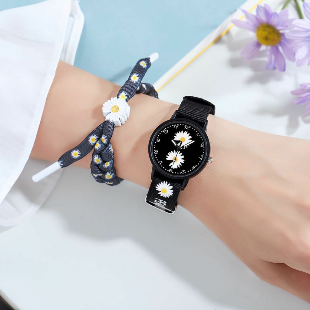 [COD] Jam Tangan Wanita Quartz Analog Motif Bunga Daisy Bahan Nilon Kanvas Untuk Wanita Watch-38-3 #5