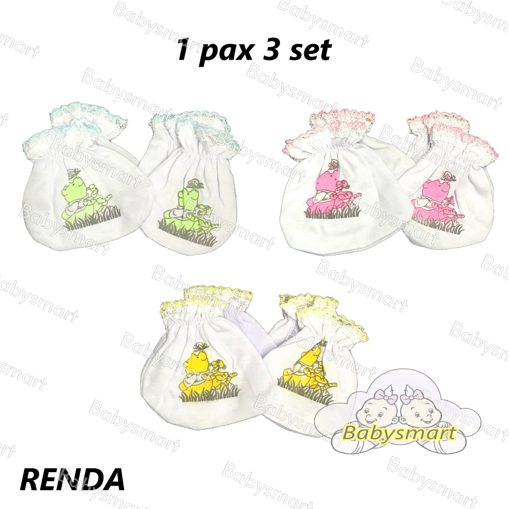 Babysmart - 3 Set Sarung Tangan dan Kaki Bayi STK New Born (NB) Bahan Katun