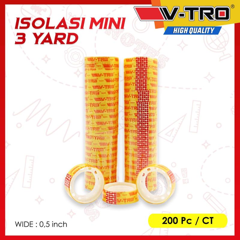 

SOLASI KECIL TIPIS VTRO / ISOLASI MURAH / SELOTIP VTRO 3 YARD (1 SLOP/12 PCS)