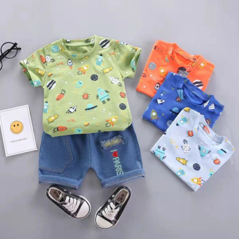 Setelan Anak Import Kaos Fullprint 1-5 Tahun Setelan Anak Laki laki Kaos dan Celana Jeans