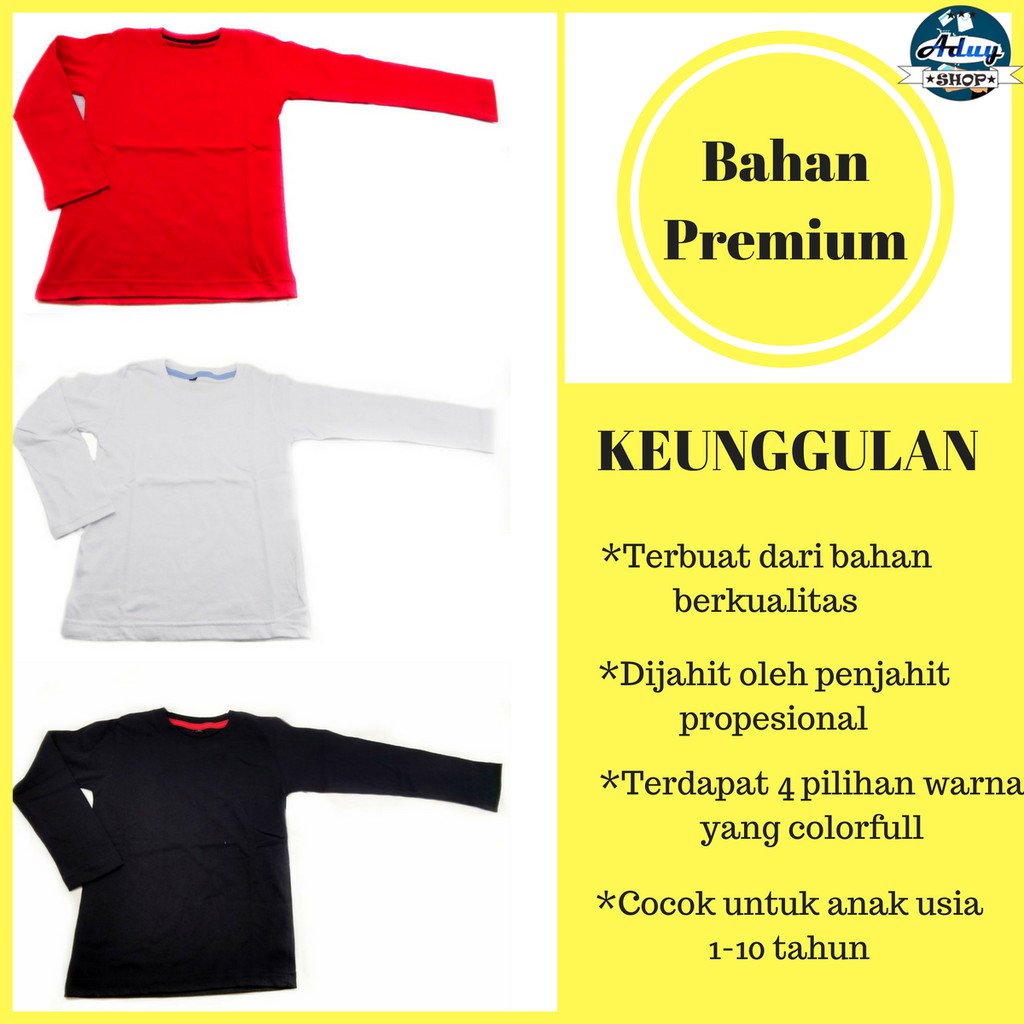 HARGA MURAH KAOS  POLOS  ANAK  LENGAN PANJANG LAKI PEREMPUAN  