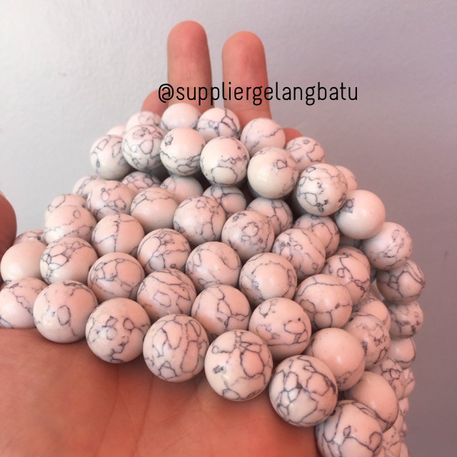 bahan batu pirus putih 14mm doff matte white howlite stone beading etnik bead poles perawatan akik