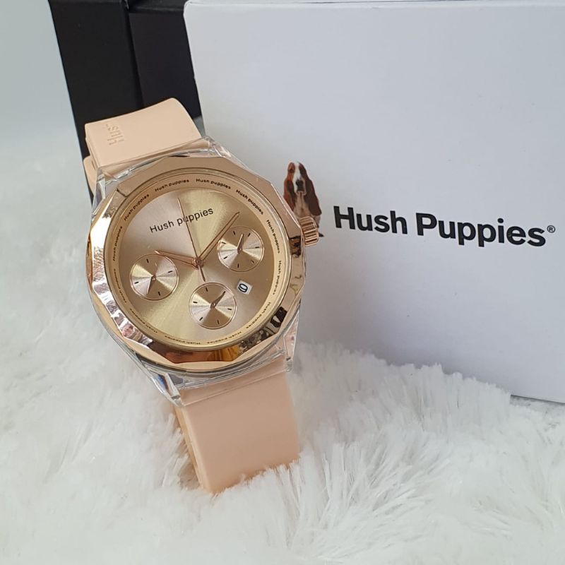 (Cod)Jam Tangan Wanita Hushpuppies Bulat Crono 3 Tanggal Aktif Strap Rubber(Dikirim Jakarta)