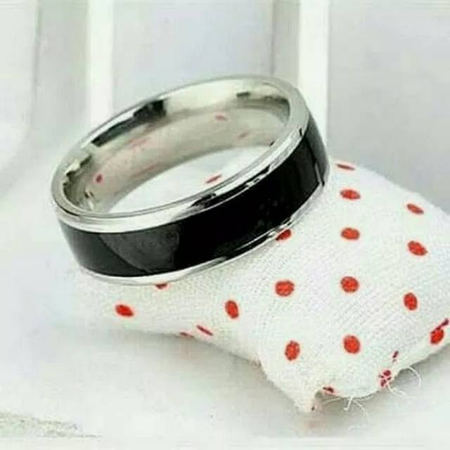 Cincin titanium couple hitam list silver anti karat selamanya stainless steel ring fashion