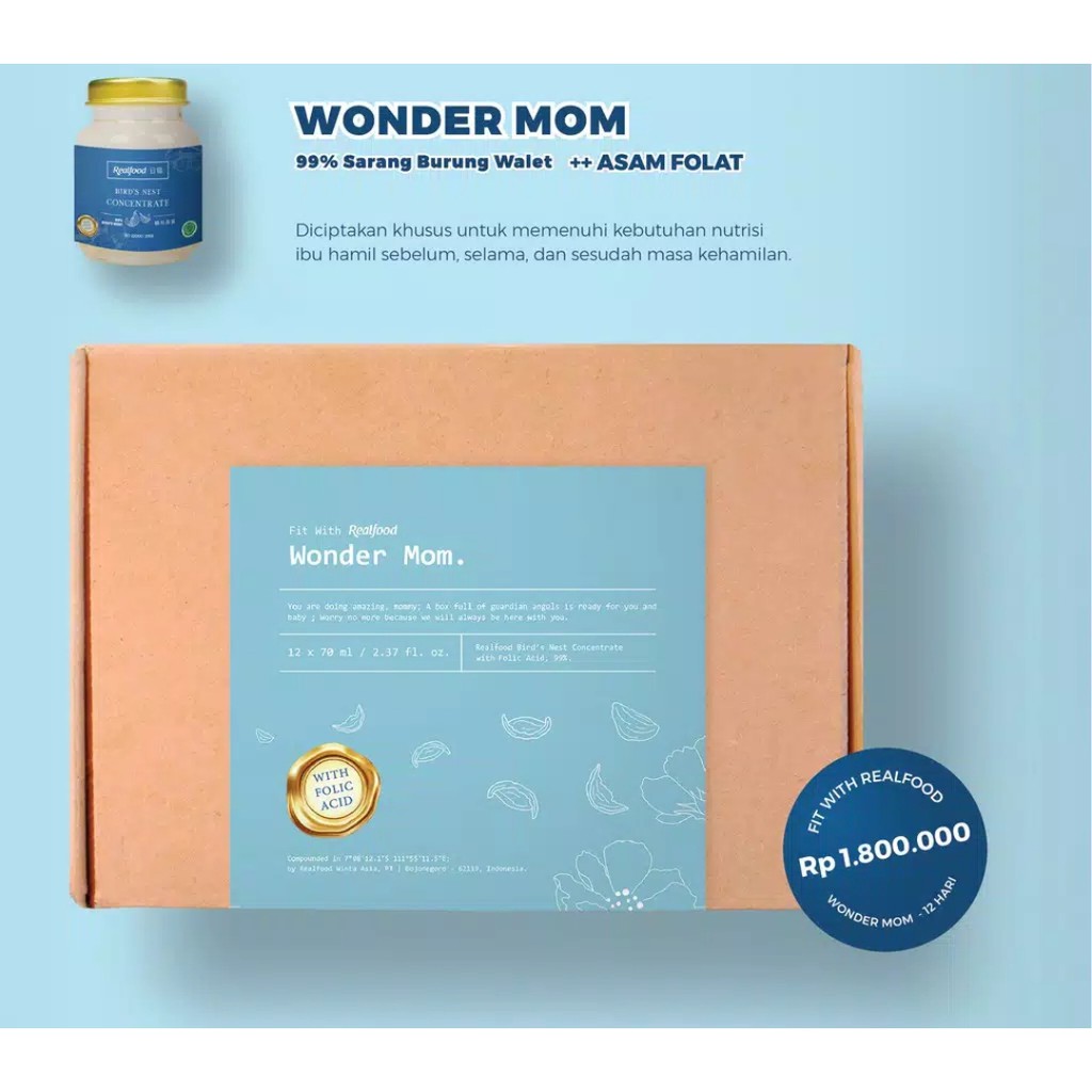 

Realfood Wonder Mom - Program 12 Hari Minuman Sarang Burung Wallet 99% dengan Asam Folat