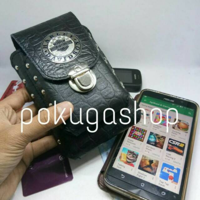 Dompet hp / sarung hp kulit asli logo harley davidson / dompet hp kulit croco / asli garut