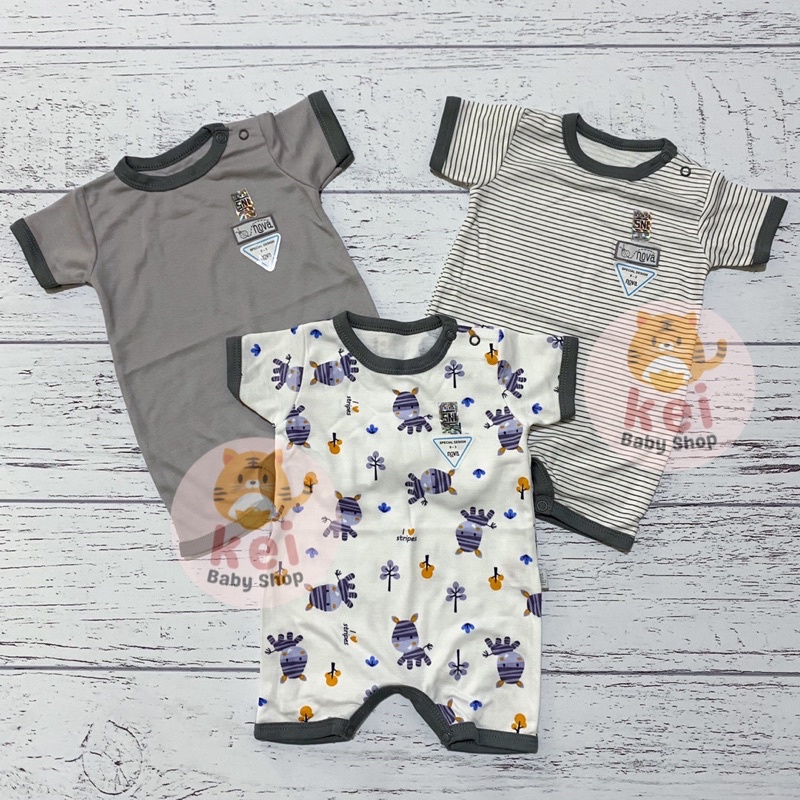 Nova Jumper Bayi Karakter Polos Abu - Romper Pendek Bayi Nova 0-3 3-6 6-9 Bulan