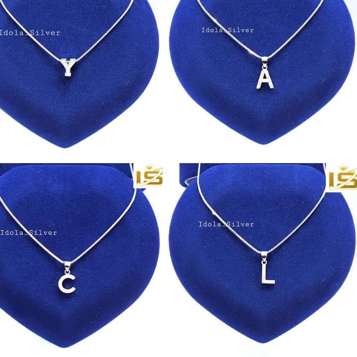 Dijamin Miring harga.. KALUNG PERAK ASLI SILVER WANITA LAPIS EMAS PUTIH MODEL LIONTIN HURUF/INISIAL 