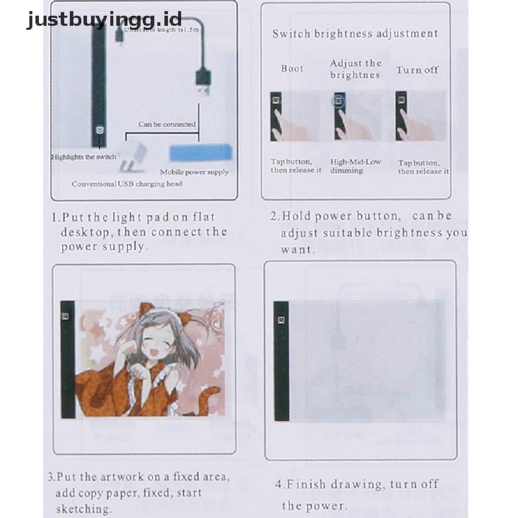 (Justbuyingg.Id) Papan Tracing Gambar Led Usb Ukuran A4 Bisa Diredupkan