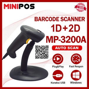 Barcode Scanner 1D+2D MINIPOS MP-3200A Auto Scan, Kabel USB, Murah