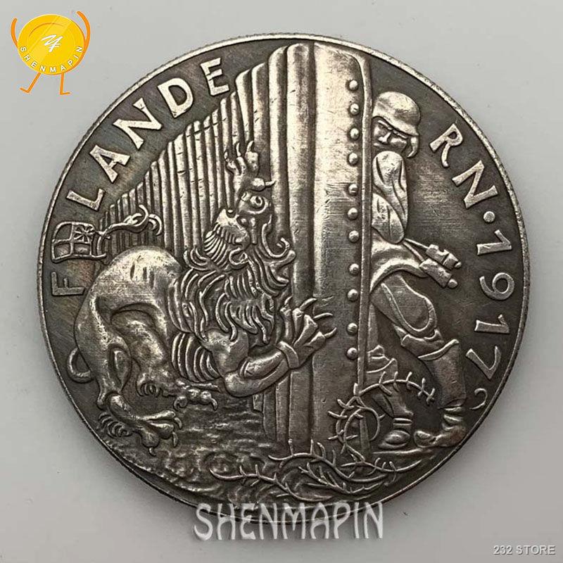 1917 Jerman Murni Hitam Seratus Tahun Perang Flanders Mahkota Ganda Perak Kuno Koin Peringatan Fland