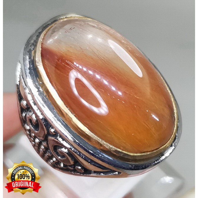 BATU CINCIN PERMATA ORIGINAL KECUBUNG RAMBUT EMAS MERAH BERKUALITAS