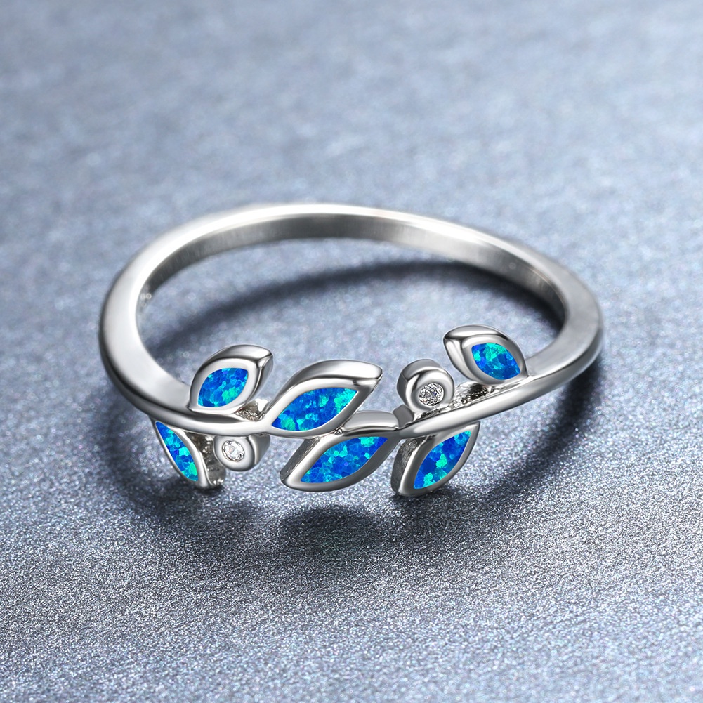 New European and American imitation opal vitality forest design olive branch ring ladies ring