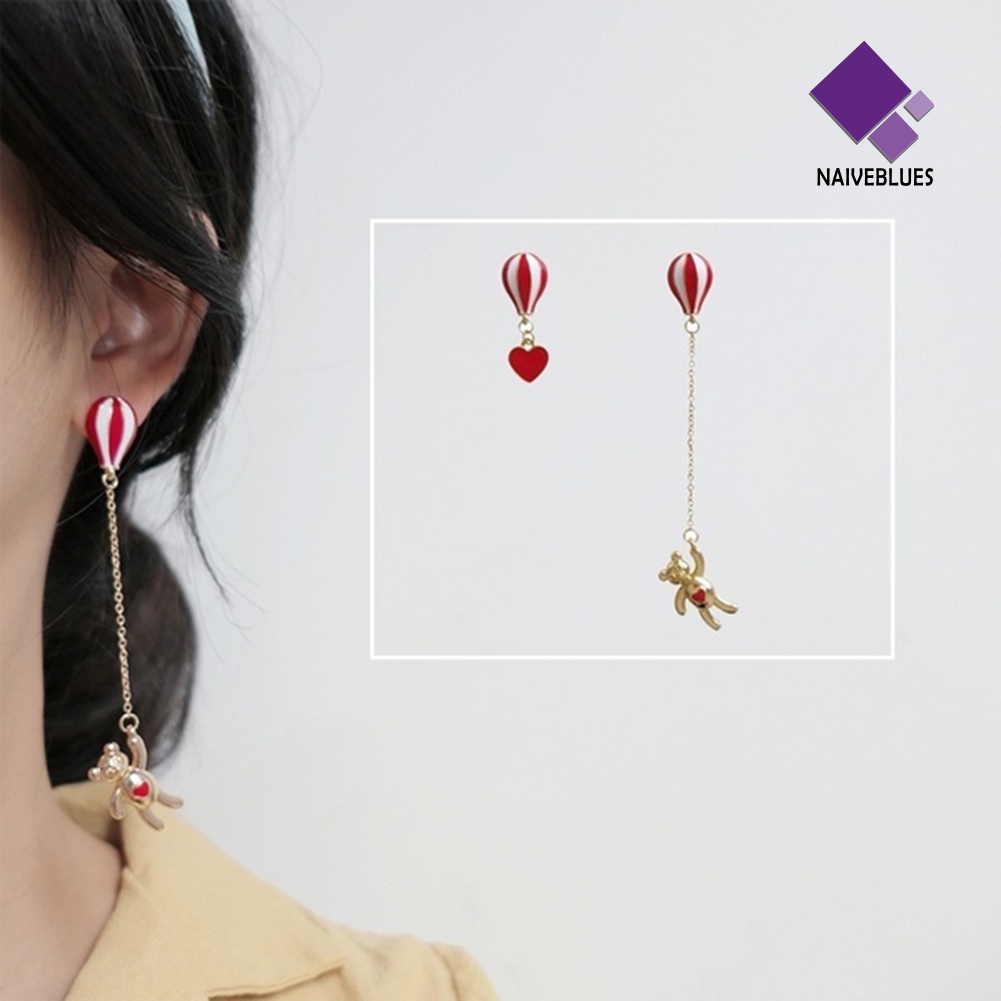 Anting Stud Menjuntai Bentuk Hati Beruang Asimetris Untuk Wanita