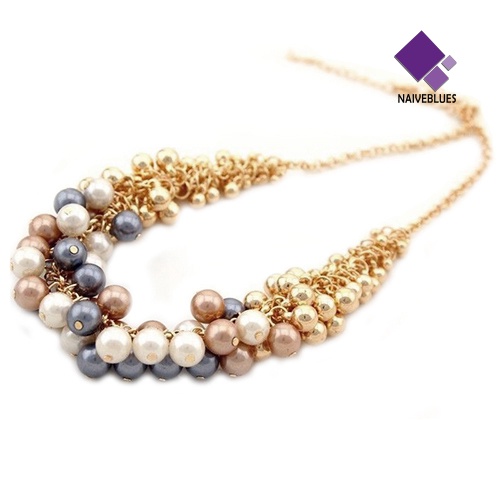 Kalung Rantai Multilayer Aksen Mutiara Imitasi Untuk Wanita