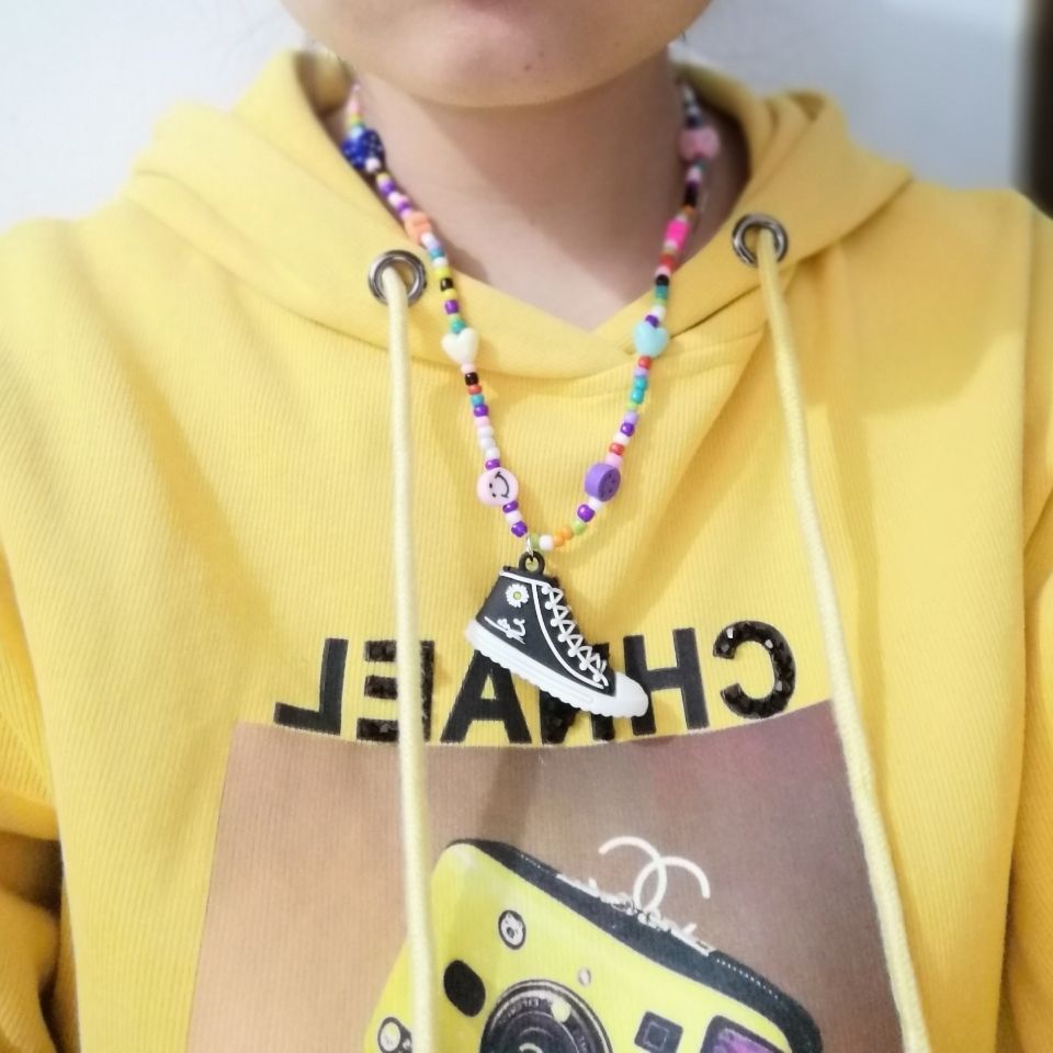 TF keluarga gaya yang sama manik kalung hip hop dadu wajah tersenyum kalung wanita rainbow rakasa li