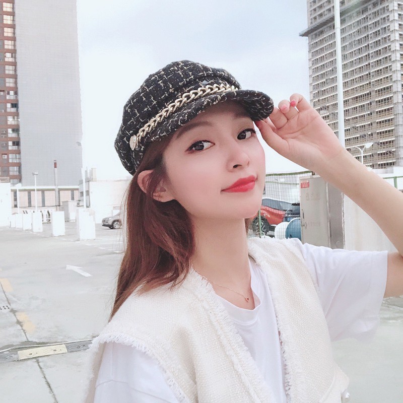 Topi Baret Beret Oktagonal Bahan Wool Gaya Korea Retro untuk Wanita pria S18