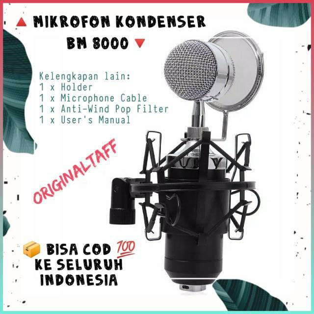 MIKROFON YOUTUBER BM 8000 | MIC KONDENSER | MIKROFON VLOG | BM 8000 | BLACK SILVER | Youtuber Pemula