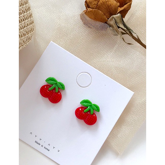 LRC Anting Tusuk Fashion Red S925 Silver Needle Fruit Earrings Earrings F71856