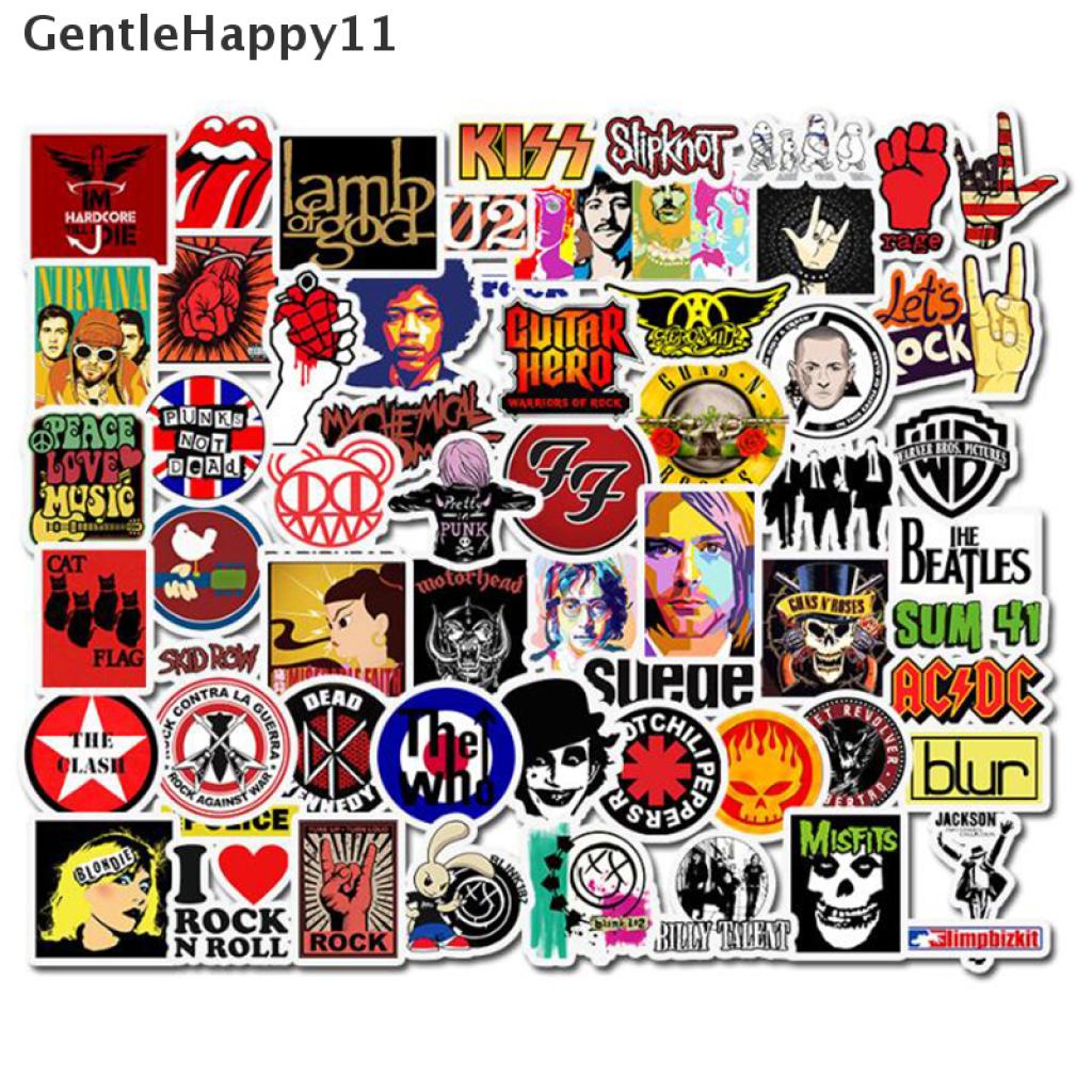 52pcs Stiker Rock and Roll Gaya Hip Hop Punk Untuk Ponsel Laptop Gitar Mobil