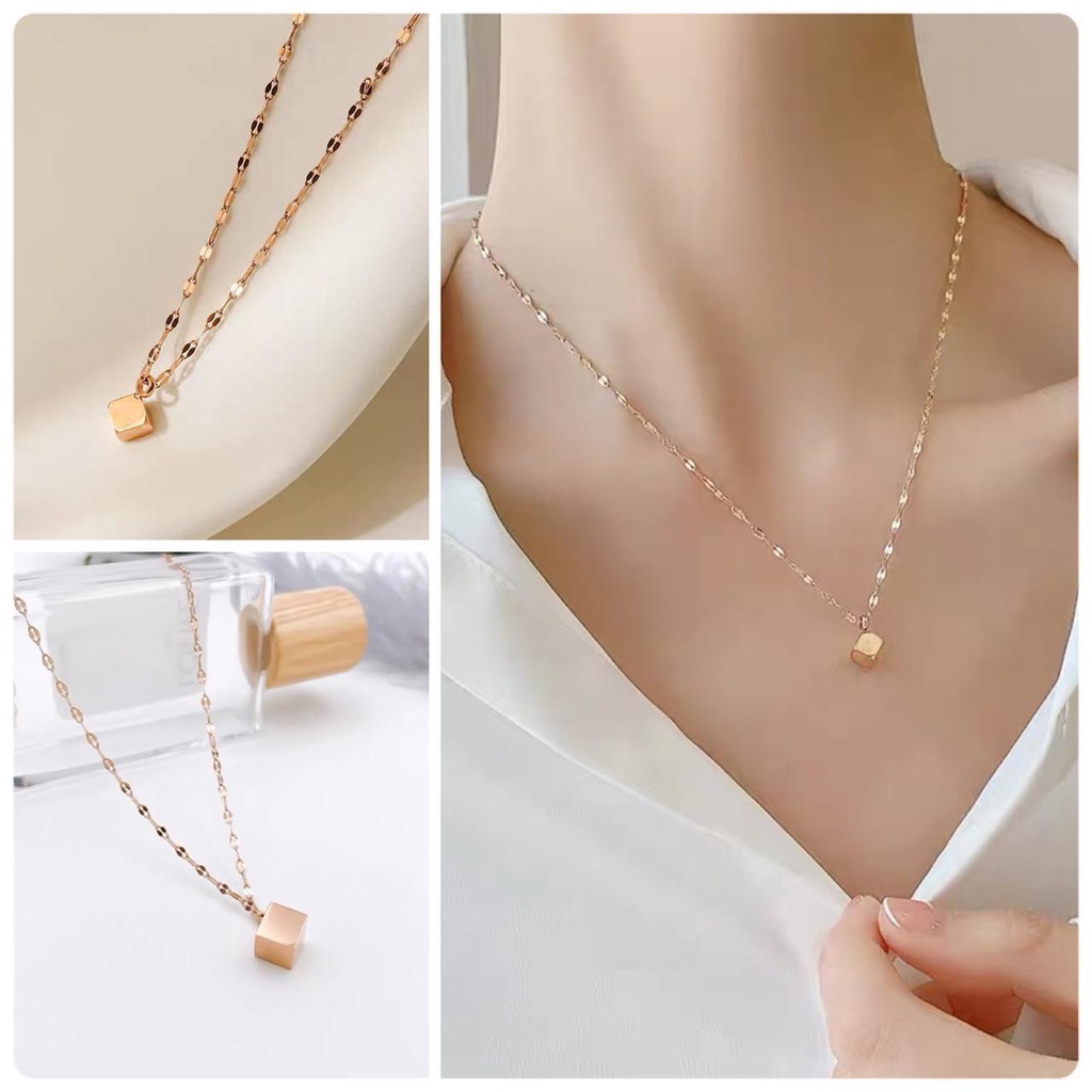 cod! kalung titanium wanita rosegold balok / square necklace import / JJ titanium anti karat