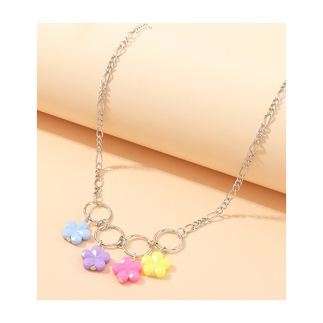 LRC Kalung Wanita Fashion Color Mixing Flower Resin Metal Ring Alloy Necklace k25087(random color)