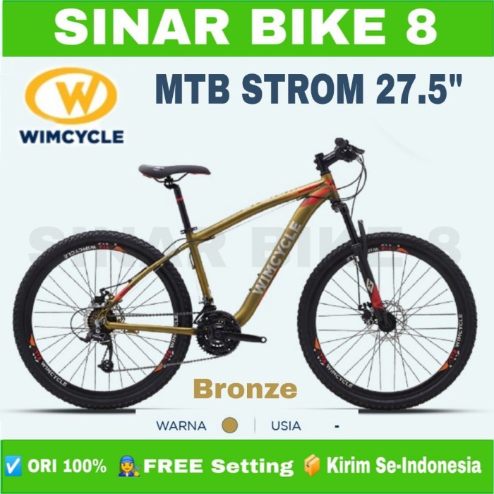 Sepeda Gunung Ukuran 27.5 Inch MTB WIMCYCLE STROM Alloy 3x8 Speed Rem Cakram