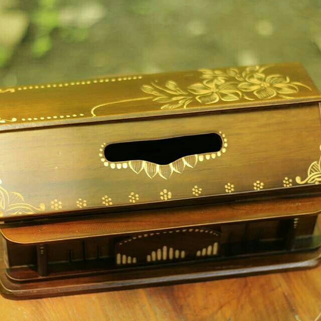 Tempat Tisu Ukir Motif Rumah - Tempat Tisu kayu Unik Model Rumah