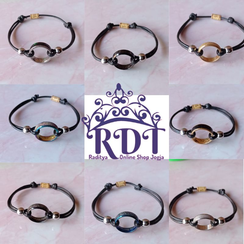 Gelang tali Korea hitam 2mm Liontin cincin Titanium