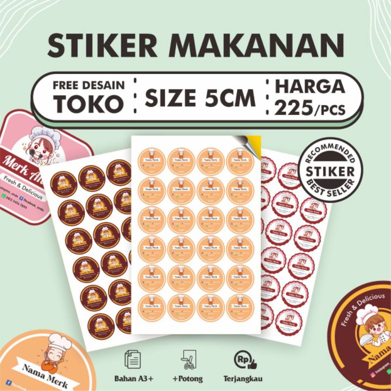 

PRODUK HEMAT - Cetak Label Makanan Kotak Nasi/Snack/Dessert/Camilan Tinggal Tempel Uk 5cm