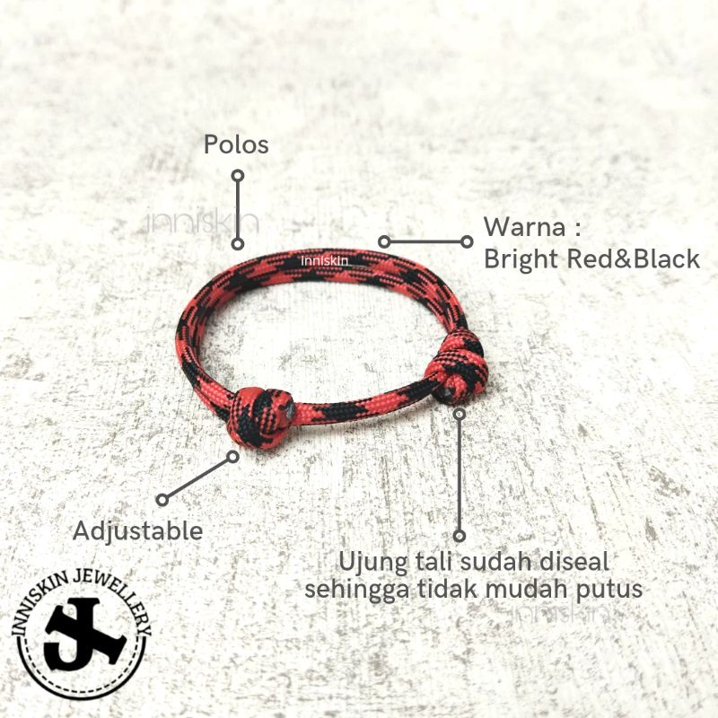 Gelang Paracord Light Red&amp;Black Mix / Gelang Paracord 4mm 7 strand / Gelang Paracord Mix / Gelang Pria / Gelang Wanita