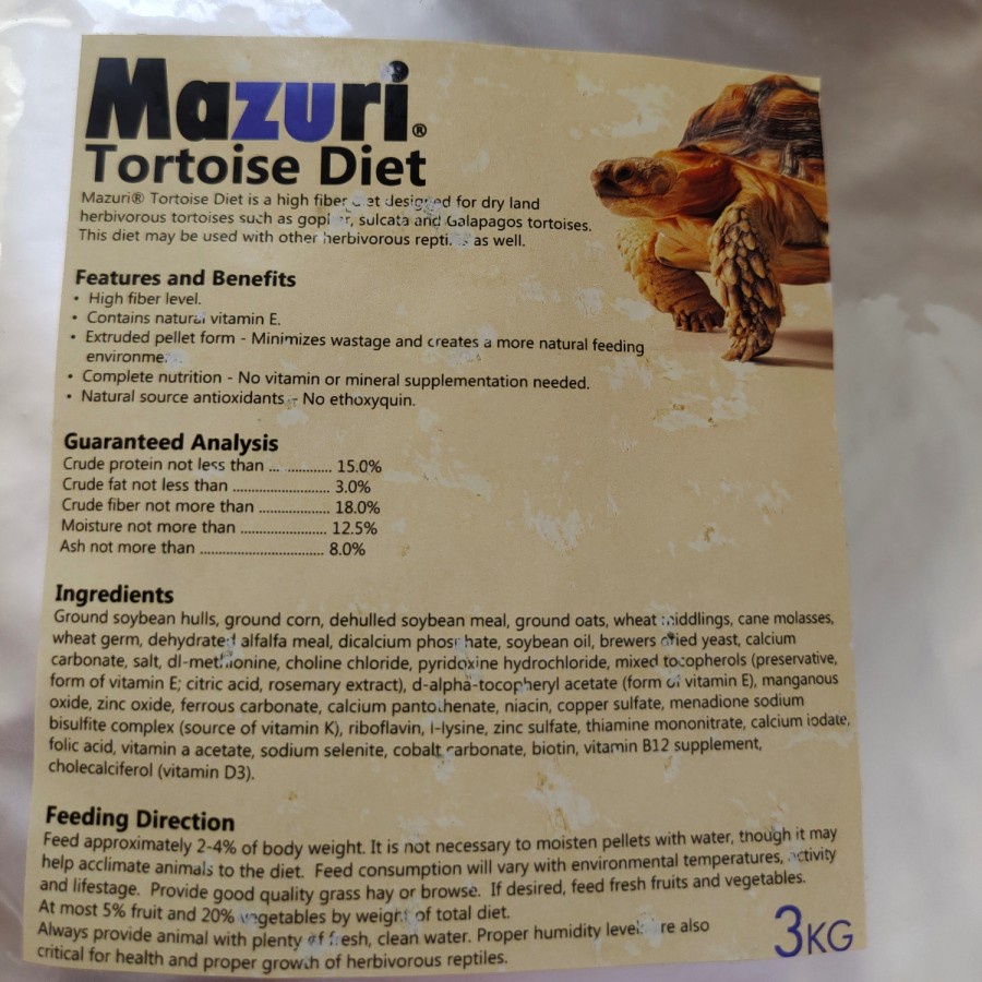 Mazuri tortoise diet 3kg/Pelet Mazuri makanan aldabra sulcata pardalis