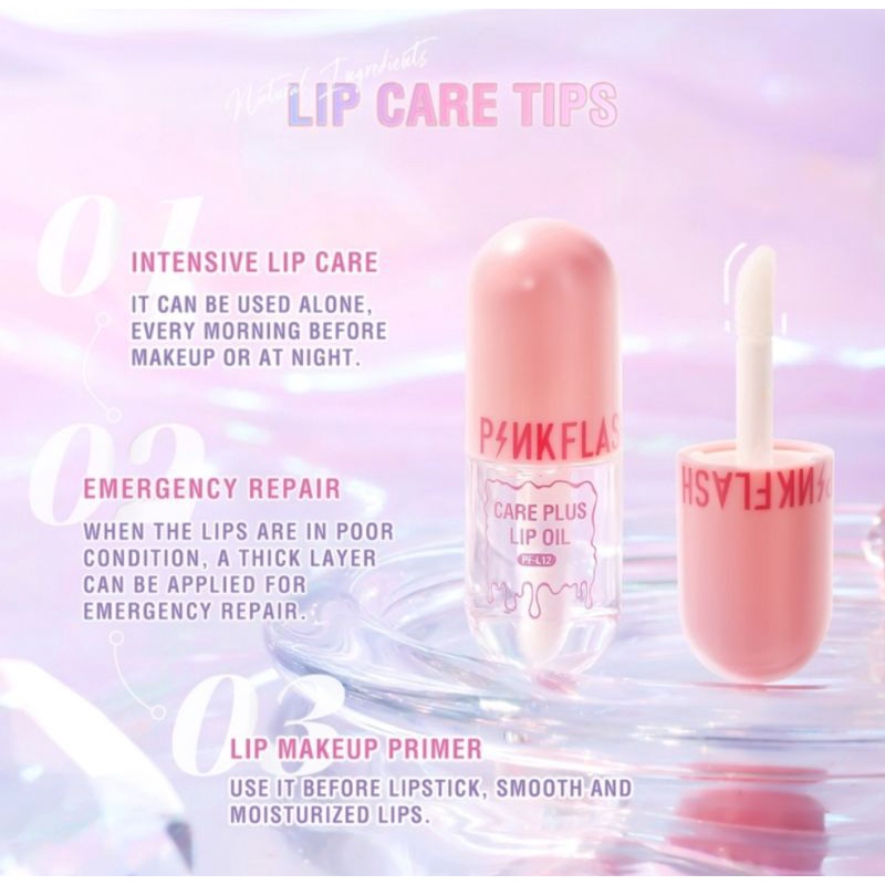 PINKFLASH PURE NATURAL CARE LIP OIL PELEMBAB BIBIR NUTRISI BIBIR KERING DAN PECAH PINK FLASH