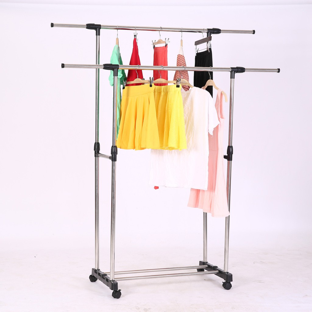 Stand Hanger Double Jemuran Pakaian Gantungan Baju Minimalis Stainless Steel GHR15542