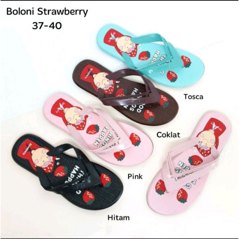 sandal jepit wanita karet boloni strawberry