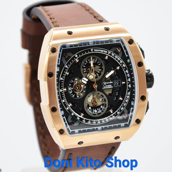 Jam Tangan Pria Original Alexander Cristie AC6411 Black Rose Gold
