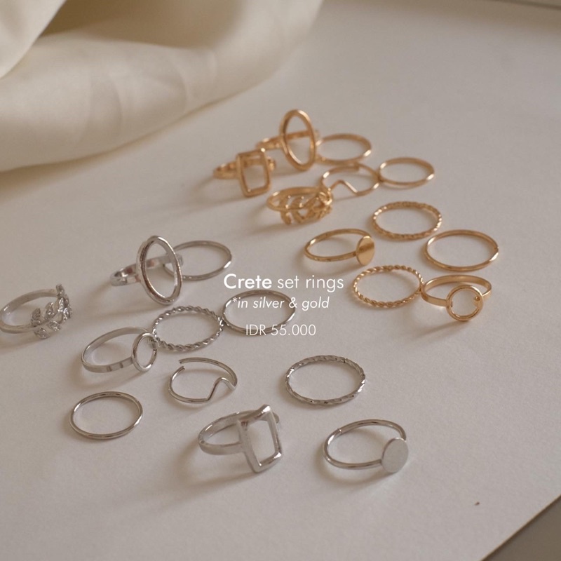 Ark.co - CRETE set ring cincin gold silver tumpuk