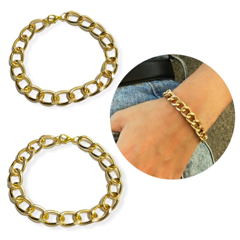 Gelang Gold Rantai Alumunium Big Chain Hip Hop Gaya Punk Warna Emas