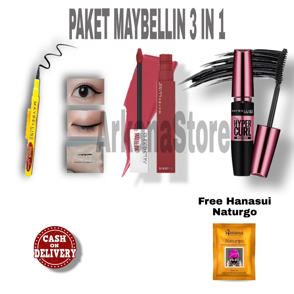 Paket Kosmetik Maybellin Lengkap 3 in1-Free Naturgo