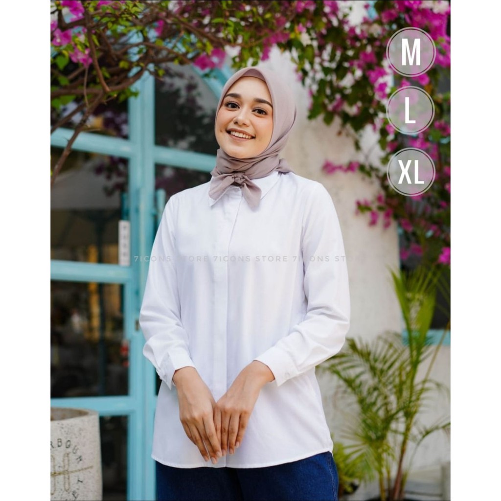 Atasan Baju Kemeja Wanita Casual Lengan Panjang Polos Blouse Wanita Korean Style Casual Katun Toyobo-2