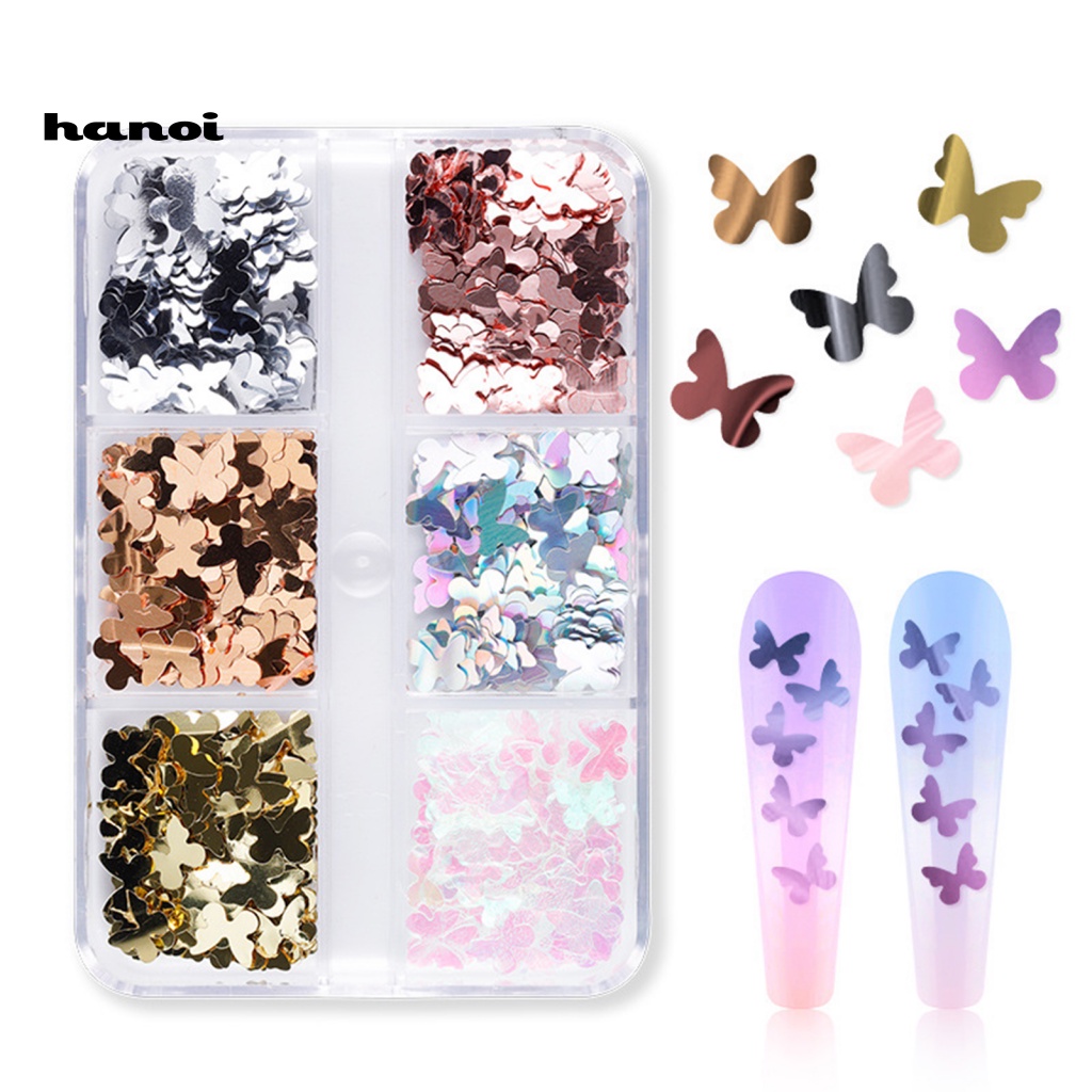 Han_ 6 Sekat / Kotak Payet Butterfly Untuk Dekorasi Nail Art