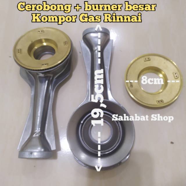 CEROBONG PENDEK + BURNER KUNINGAN BESAR KOMPOR GAS RINNAI 522 602 712 A