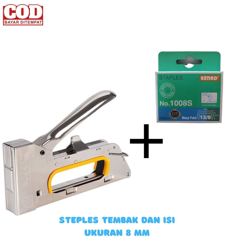 TIFAKA - Paket Staples Tembak Gun Tacker + Isi / Refiil 13/8 Stapler Jok Staples Perekat